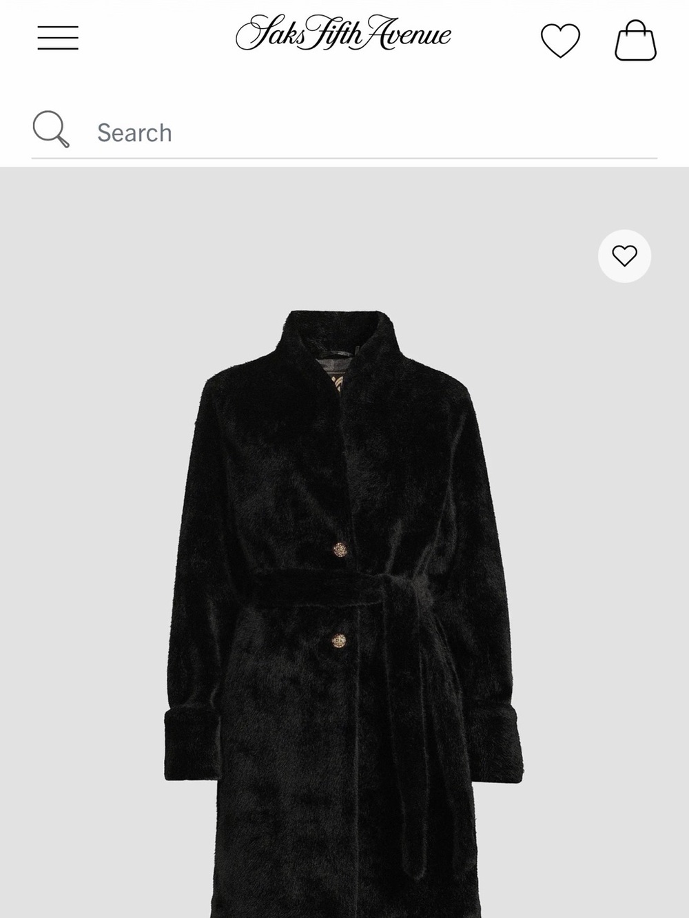 Milly Black Faux Fur Teddy Coat with Self Tie Belt